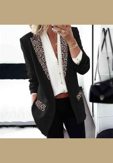 Womens Casual Leopard Print Blazers Open Front Long Sleeve Work Office Jackets Blazer 