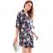 Summer Ice Silk Mid Length Floral Cardigan Nightgown Womens 